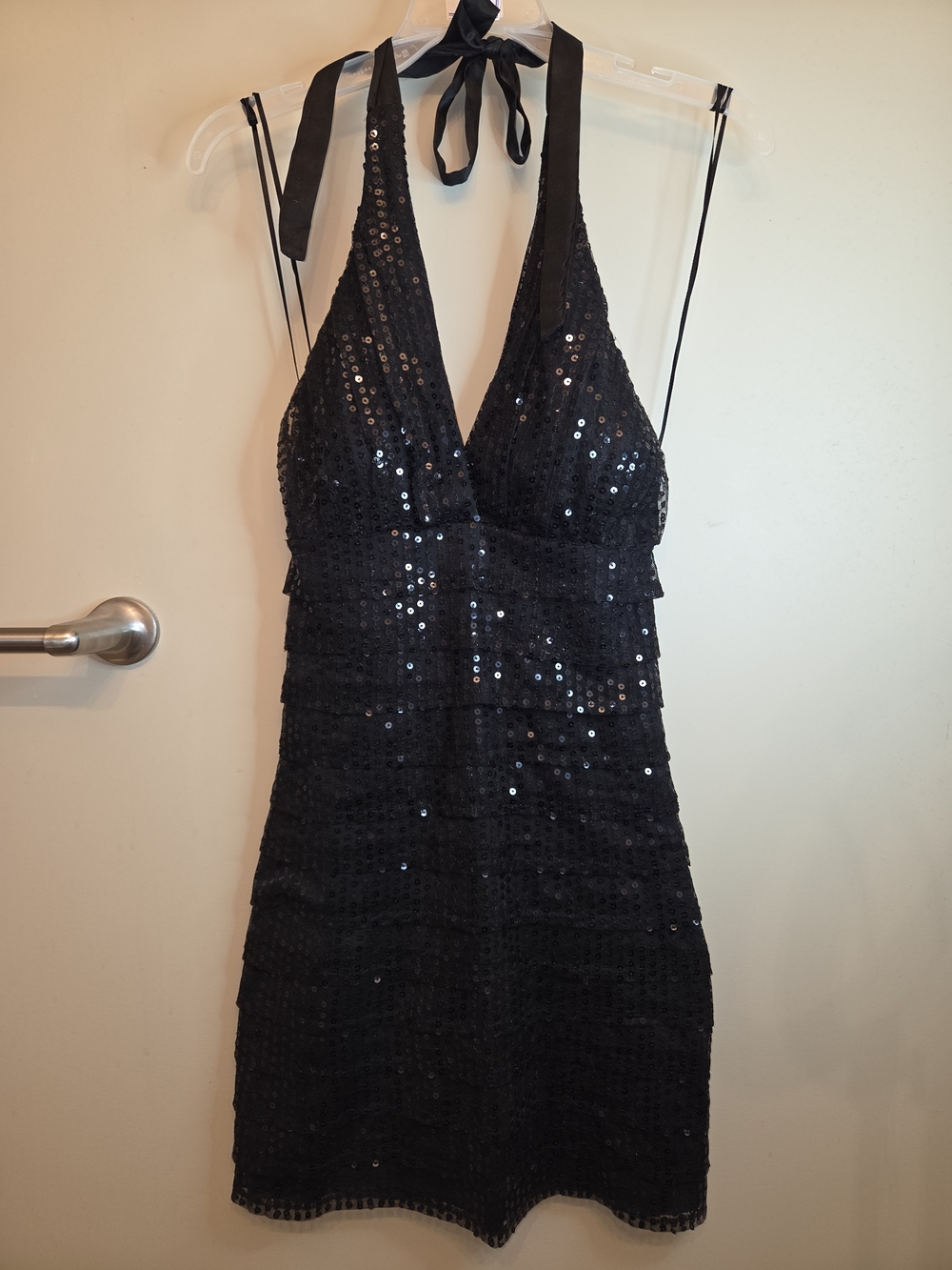 Black Sequin Halter Mini Dress